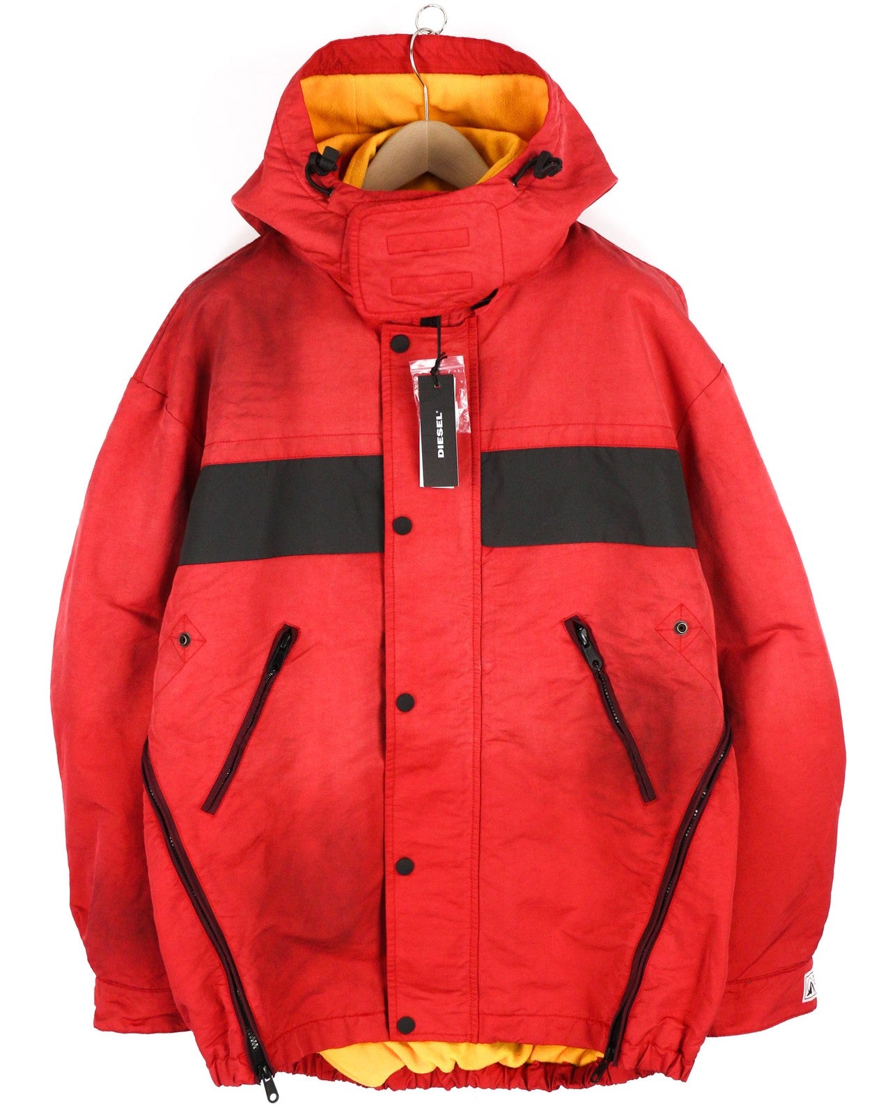 DIESEL W-Trodd Mens Jacket L Oversized Fleece Lined Hooded Coated Red RRP€395