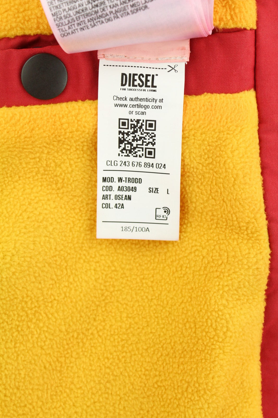 DIESEL W-Trodd Mens Jacket L Oversized Fleece Lined Hooded Coated Red RRP€395