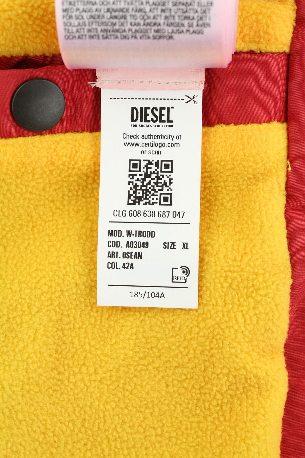 DIESEL W-Trodd Mens Jacket XL Oversized Fleece Lined Hooded Coated Red RRP€395