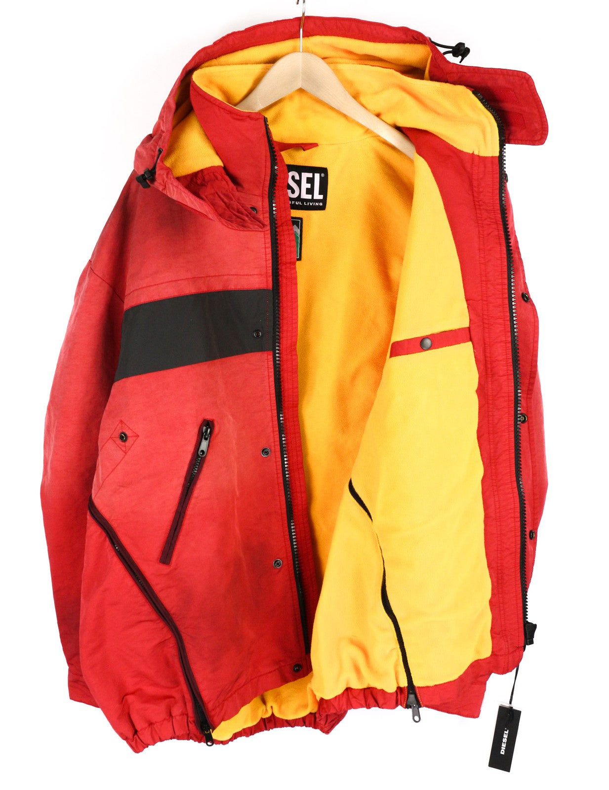 DIESEL W-Trodd Mens Jacket XL Oversized Fleece Lined Hooded Coated Red RRP€395