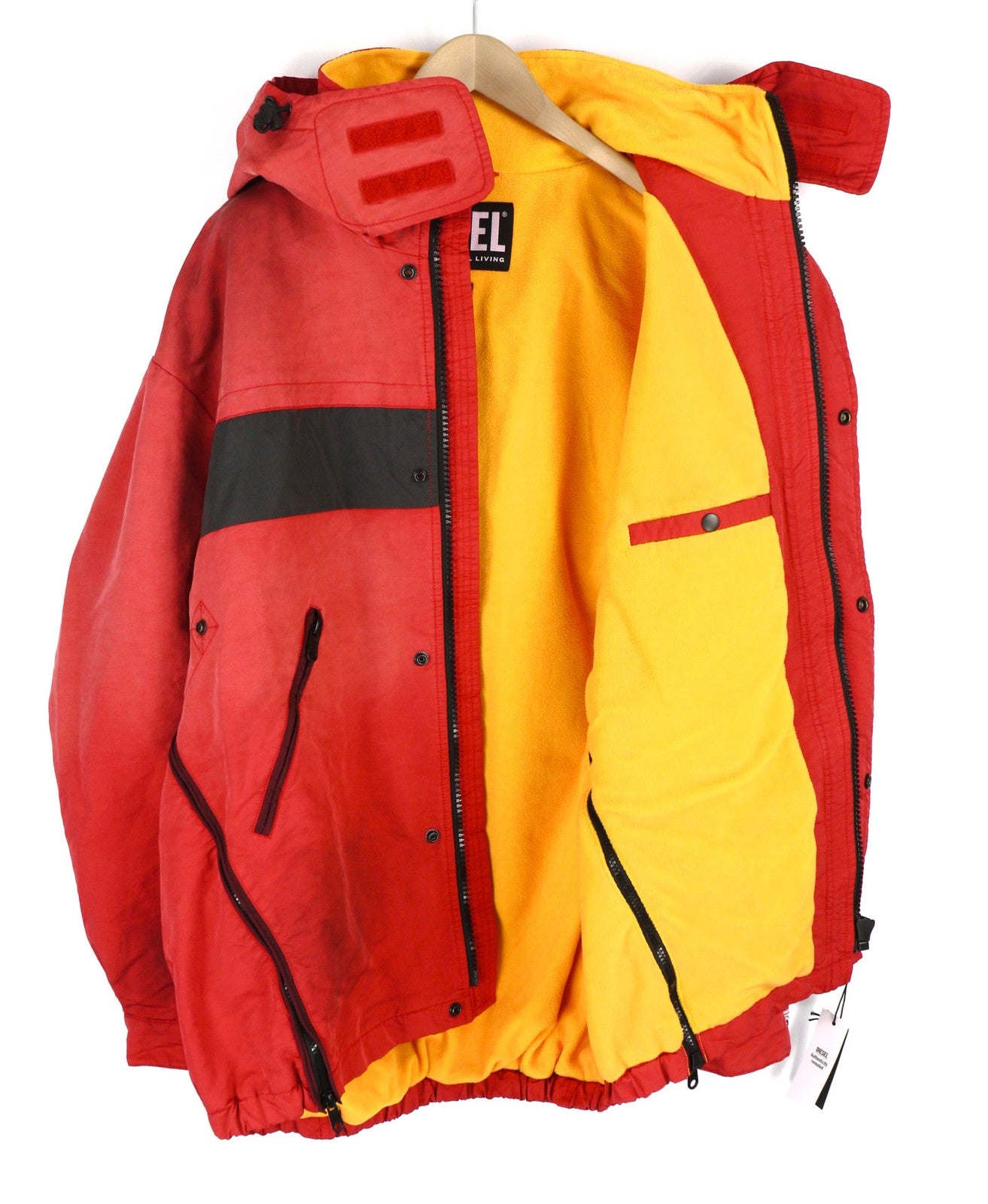 DIESEL W-Trodd Mens Jacket 2XL Oversized Fleece Lined Hooded Coated Red RRP€395