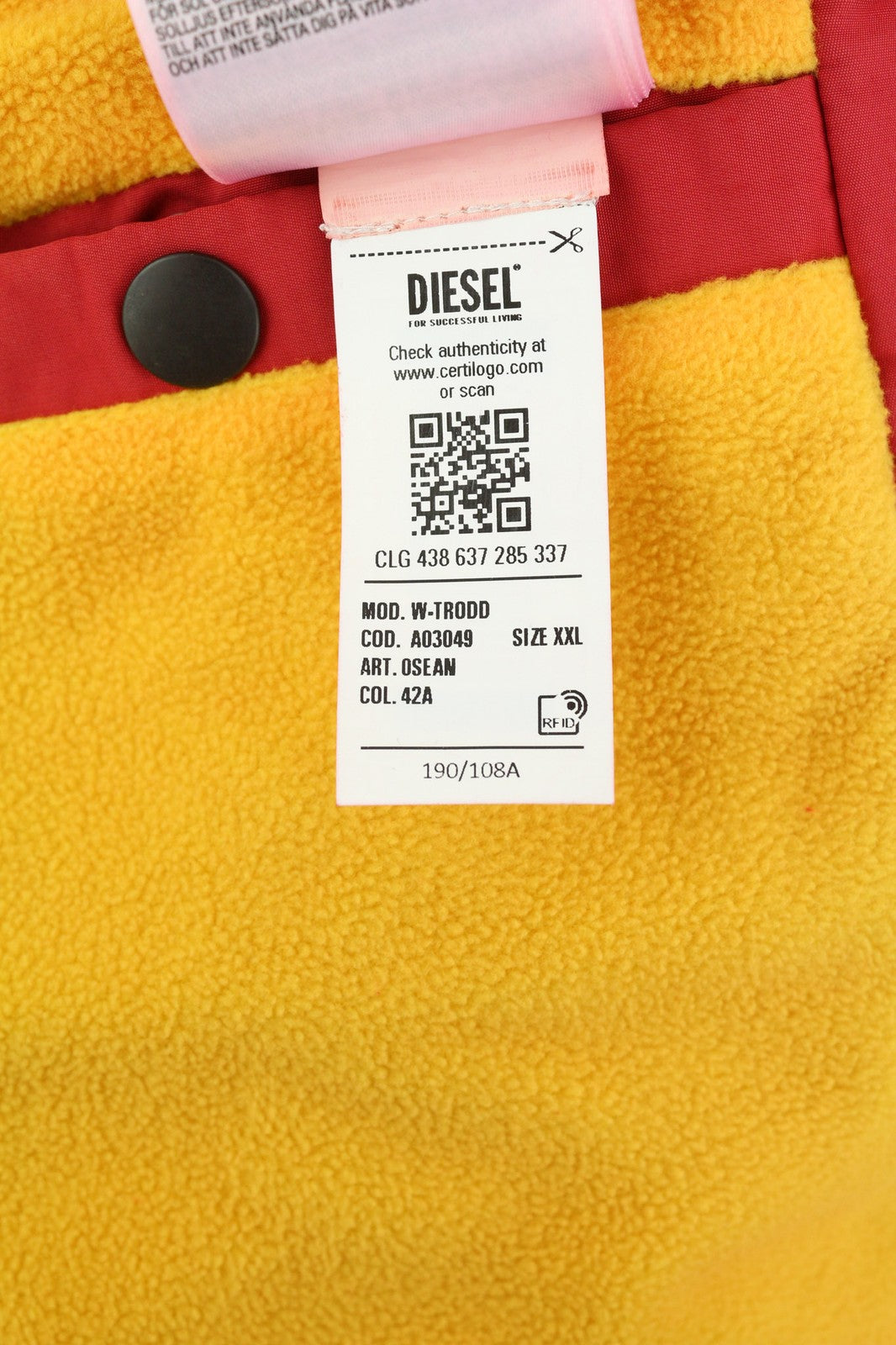 DIESEL W-Trodd Mens Jacket 2XL Oversized Fleece Lined Hooded Coated Red RRP€395