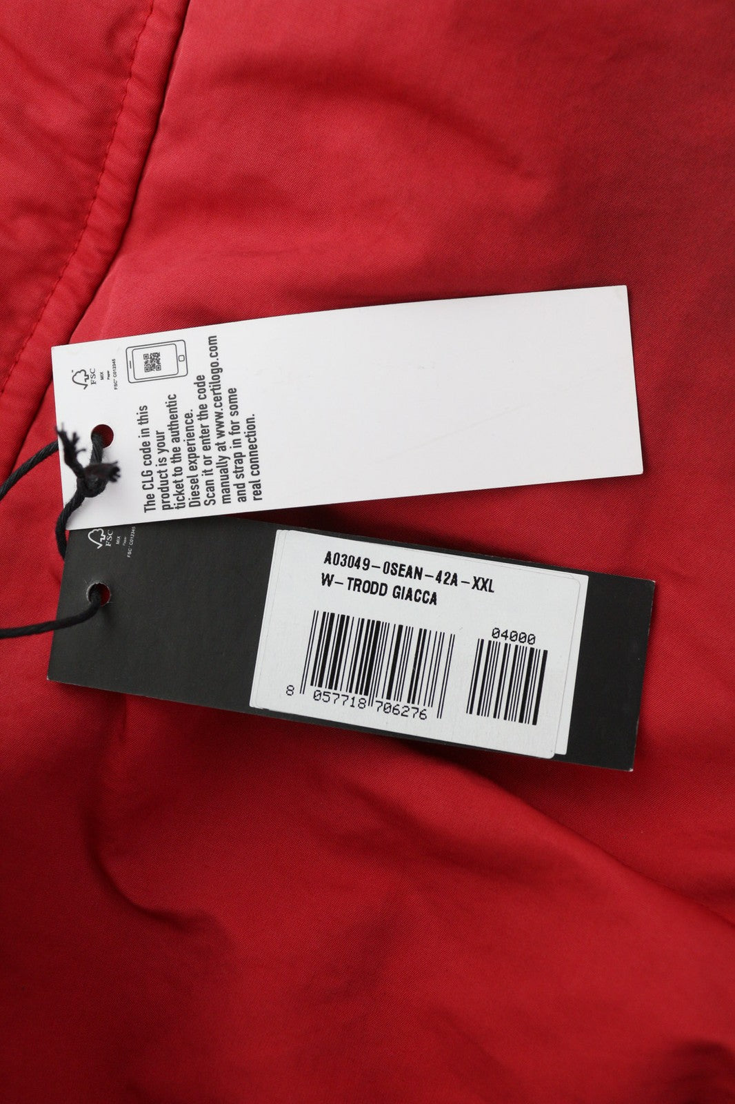 DIESEL W-Trodd Mens Jacket 2XL Oversized Fleece Lined Hooded Coated Red RRP€395