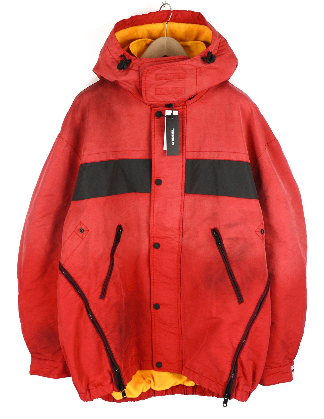 DIESEL W-Trodd Mens Jacket 2XL Oversized Fleece Lined Hooded Coated Red RRP€395