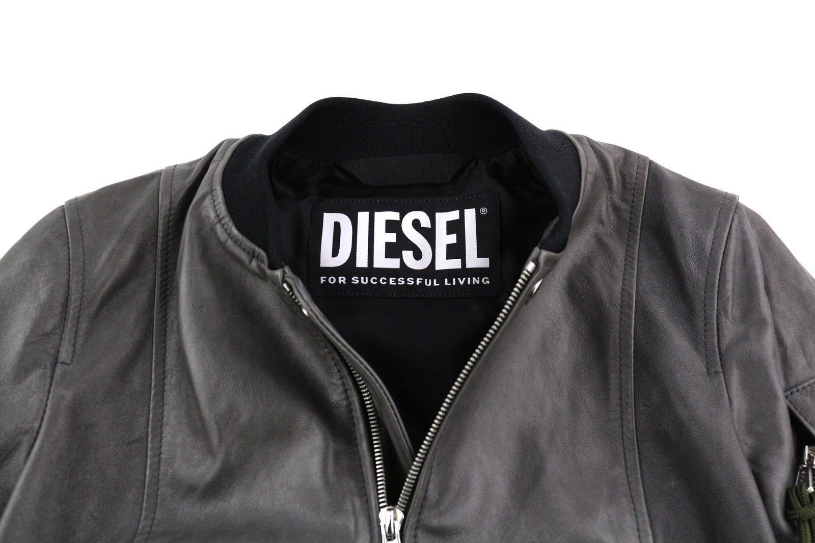 DIESEL L-Elia Womens Jacket M Bomber Sheepskin Leather Full Zip Grey RRP€795