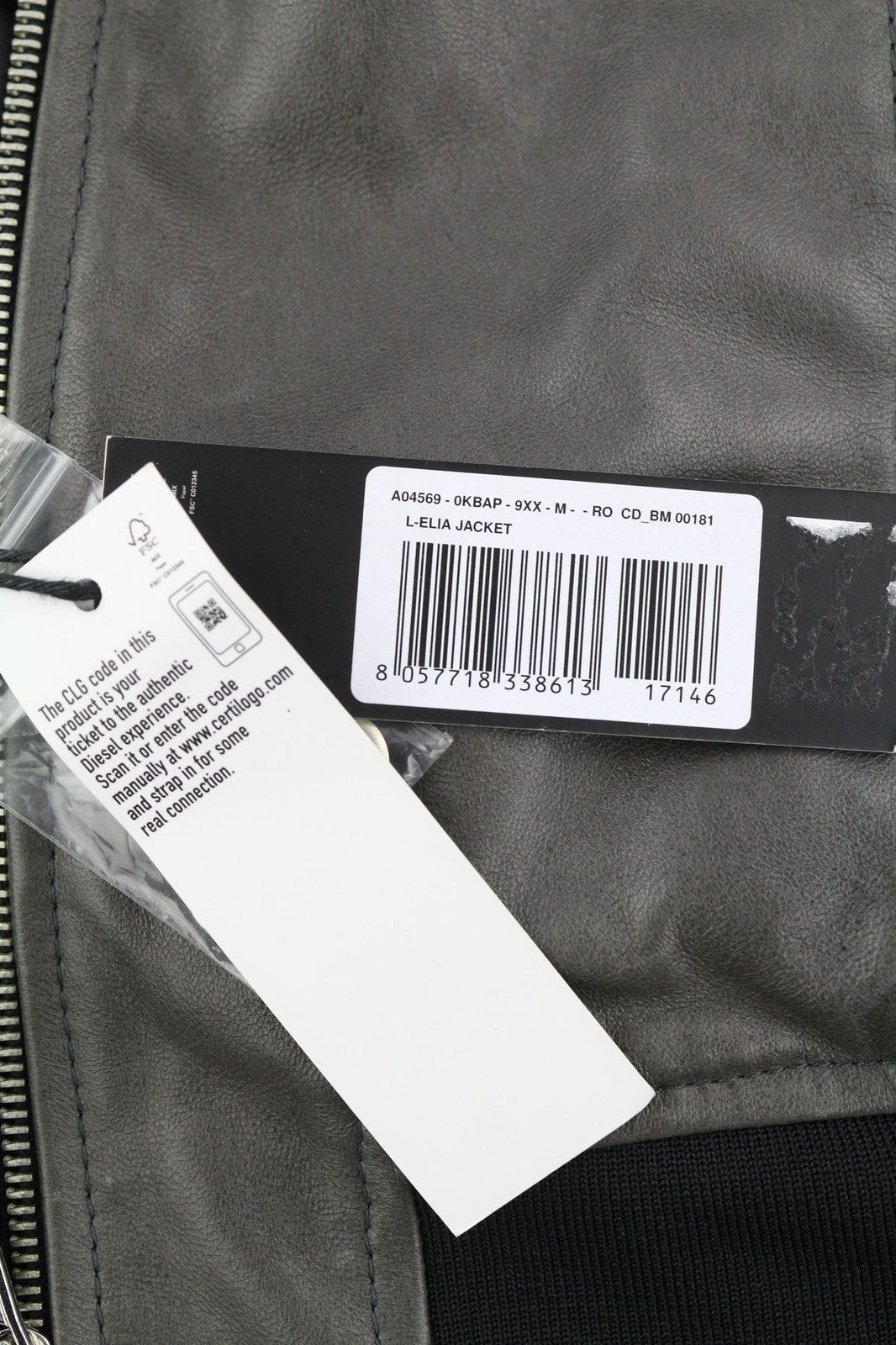 DIESEL L-Elia Womens Jacket M Bomber Sheepskin Leather Full Zip Grey RRP€795