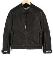 DIESEL L-Team Mens Jacket M Biker Cowhide Leather Padded Shoulder Aged RRP€795