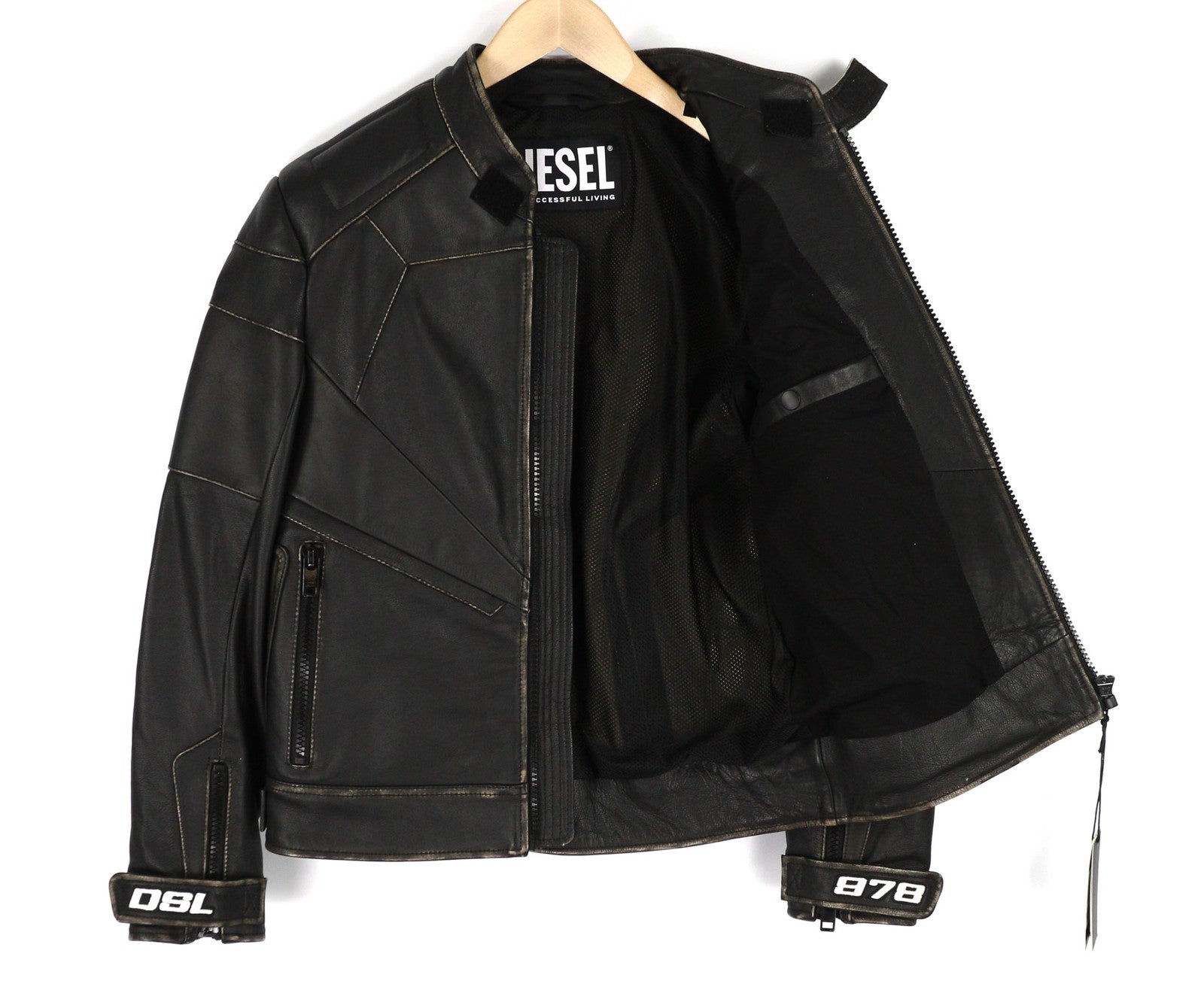 DIESEL L-Team Mens Jacket M Biker Cowhide Leather Padded Shoulder Aged RRP€795
