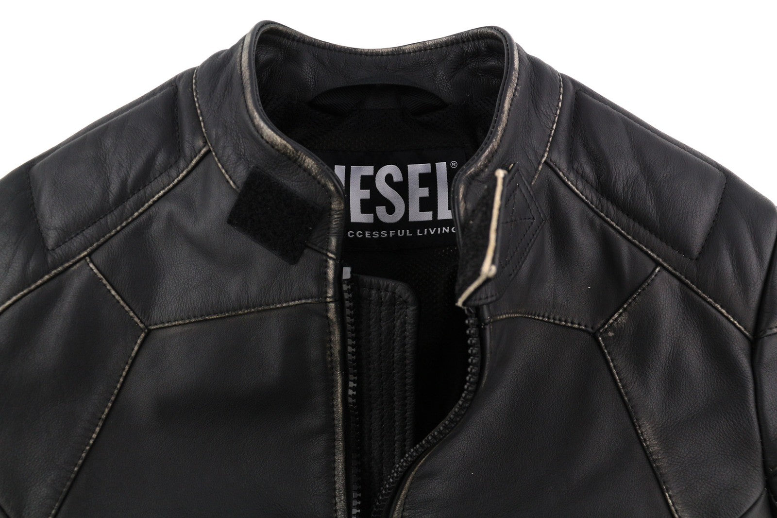 DIESEL L-Team Mens Jacket M Biker Cowhide Leather Padded Shoulder Aged RRP€795