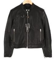 DIESEL L-Suza Womens Jacket L Black Lambskin Leather Band Neck Pockets RRP€750