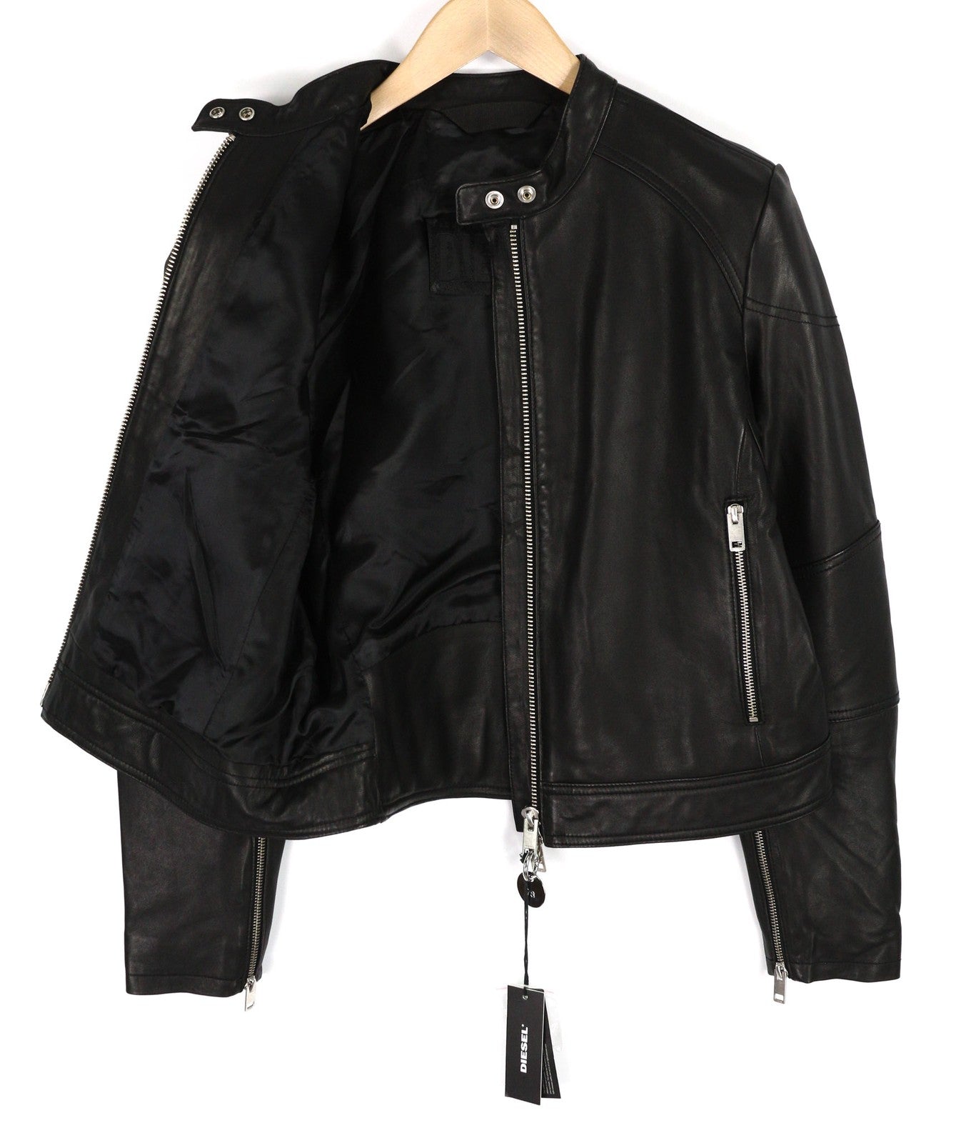 DIESEL L-Suza Womens Jacket L Black Lambskin Leather Band Neck Pockets RRP€750