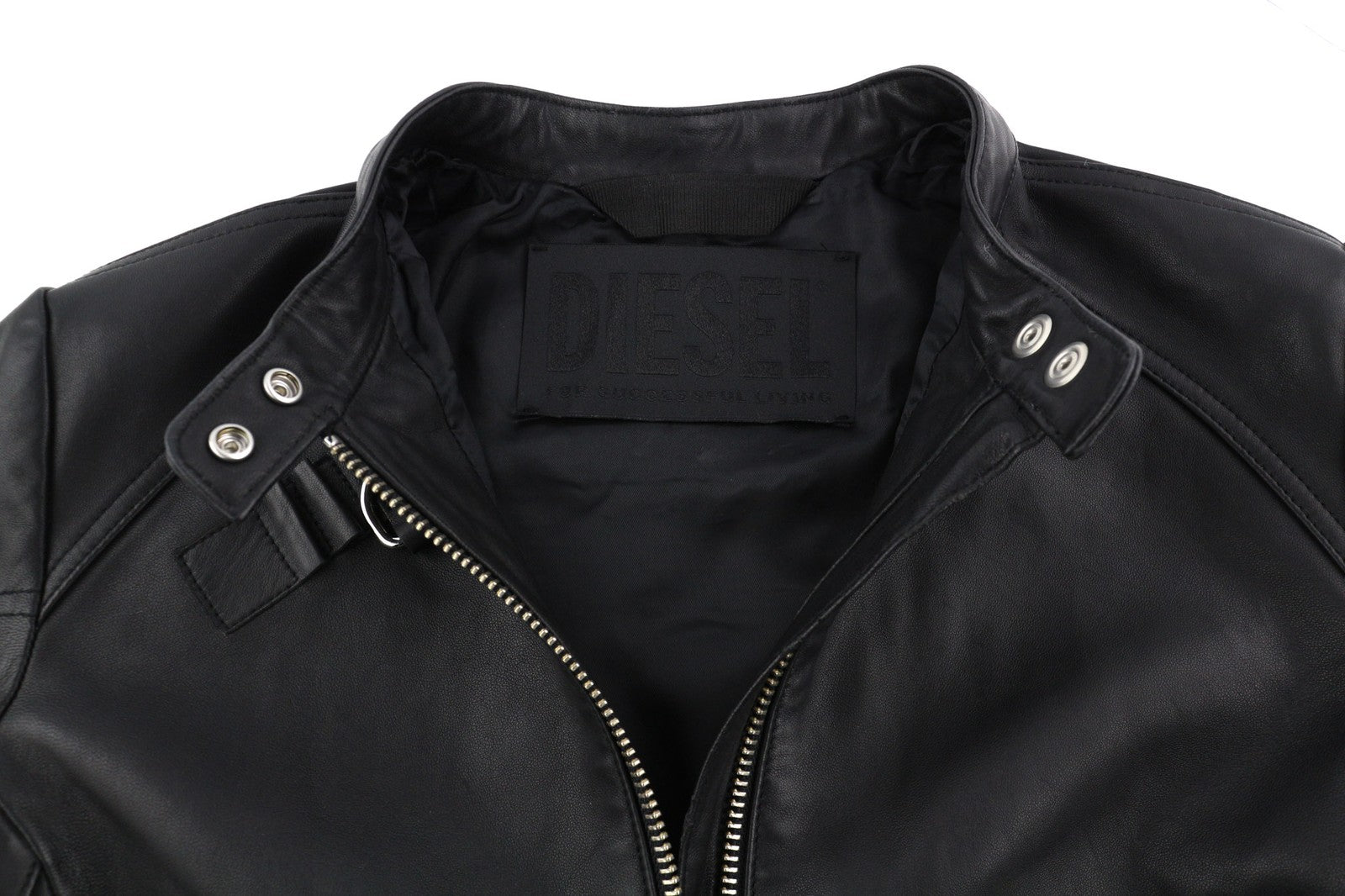 DIESEL L-Suza Womens Jacket L Black Lambskin Leather Band Neck Pockets RRP€750