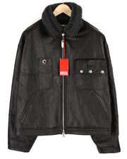 DIESEL L-Gilbert-Fur Mens Jacket L Cowhide Leather Lambskin Fur Collar RRP€1095