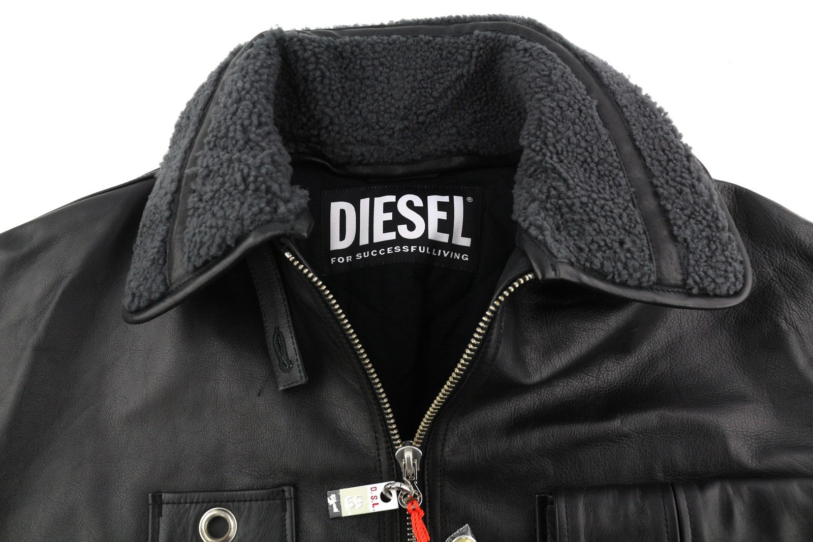 DIESEL L-Gilbert-Fur Mens Jacket L Cowhide Leather Lambskin Fur Collar RRP€1095