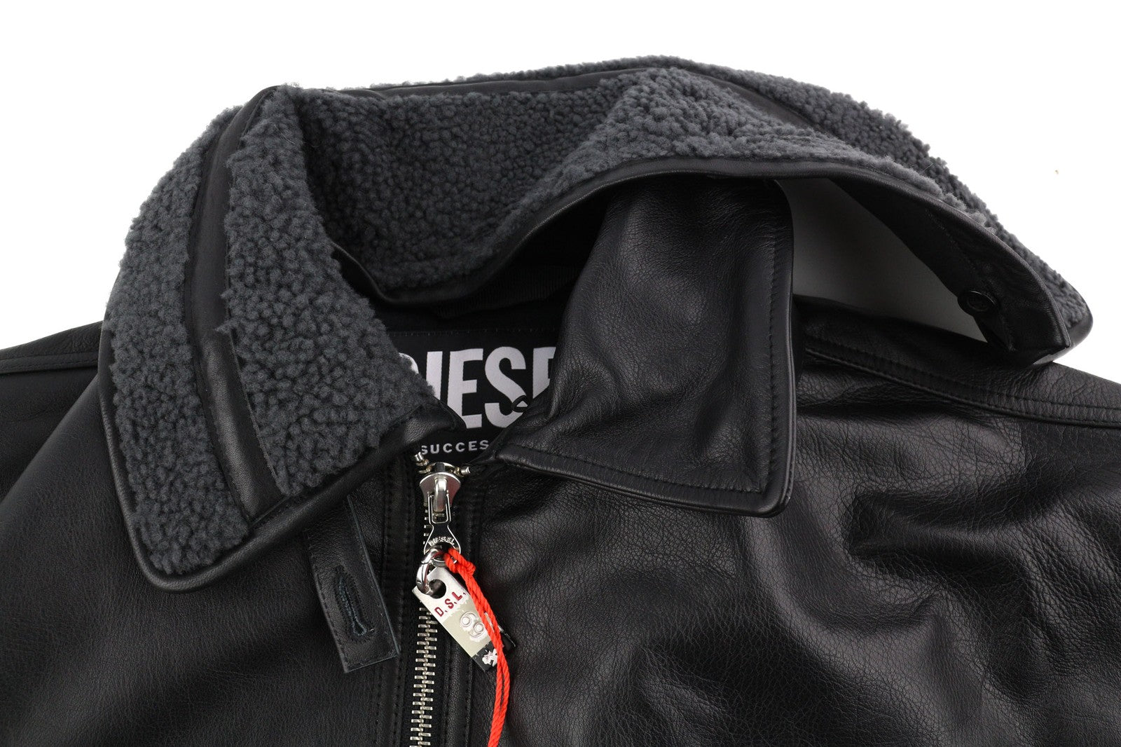 DIESEL L-Gilbert-Fur Mens Jacket L Cowhide Leather Lambskin Fur Collar RRP€1095