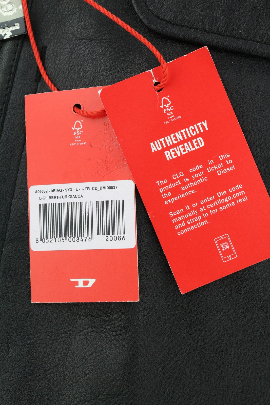 DIESEL L-Gilbert-Fur Mens Jacket L Cowhide Leather Lambskin Fur Collar RRP€1095