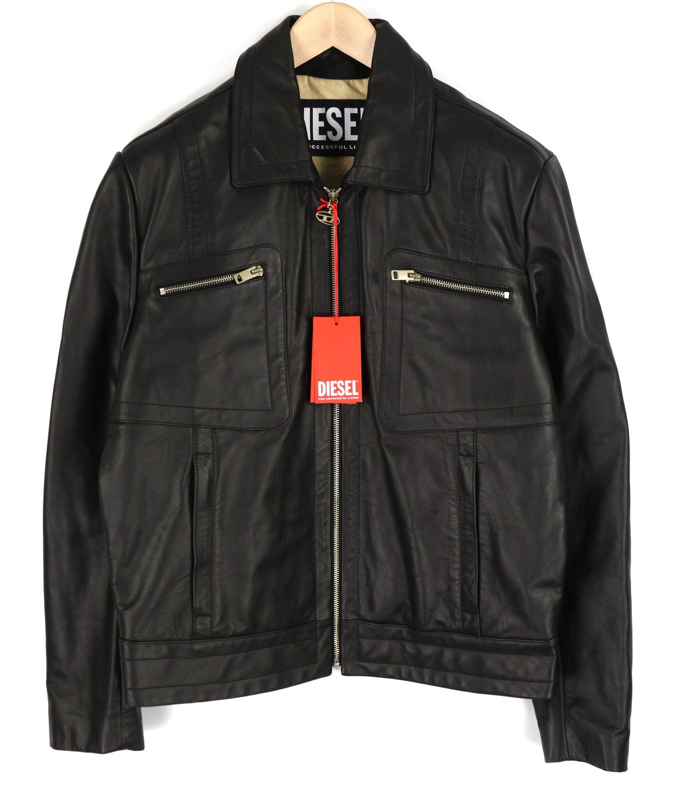 DIESEL L-Cale Mens Jacket L Black Cowhide Leather  Neck Lined RRP€650