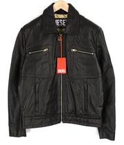 DIESEL L-Cale Mens Jacket L Black Cowhide Leather  Neck Lined RRP€650