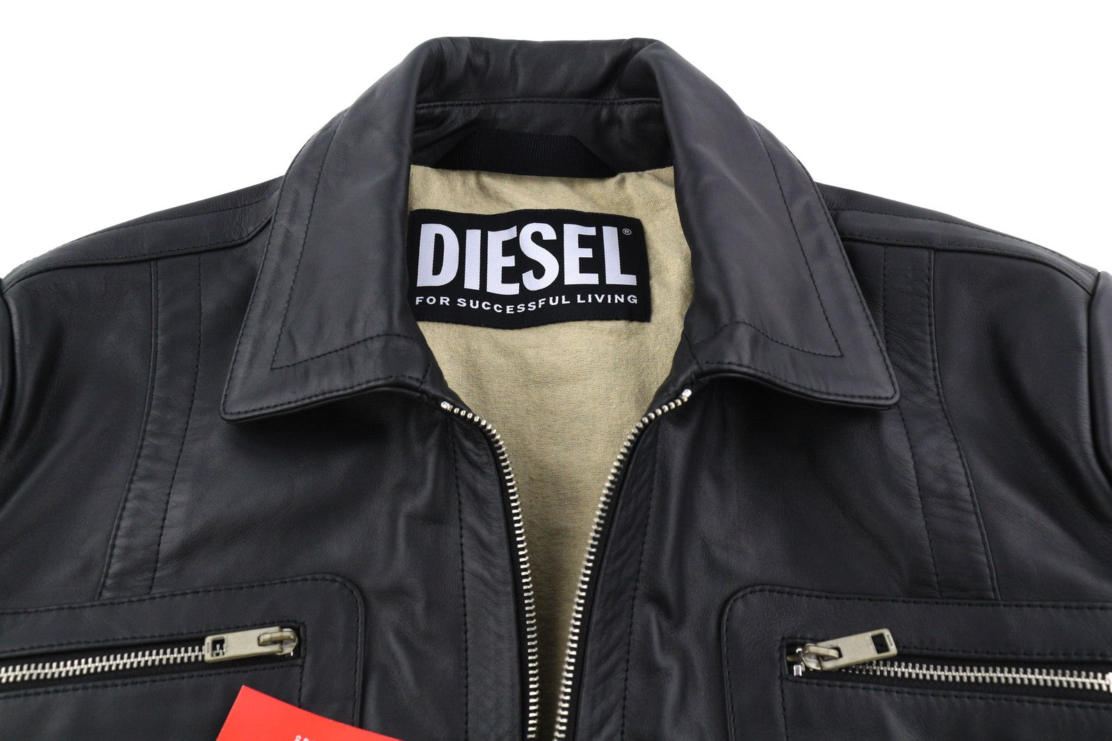 DIESEL L-Cale Mens Jacket L Black Cowhide Leather  Neck Lined RRP€650