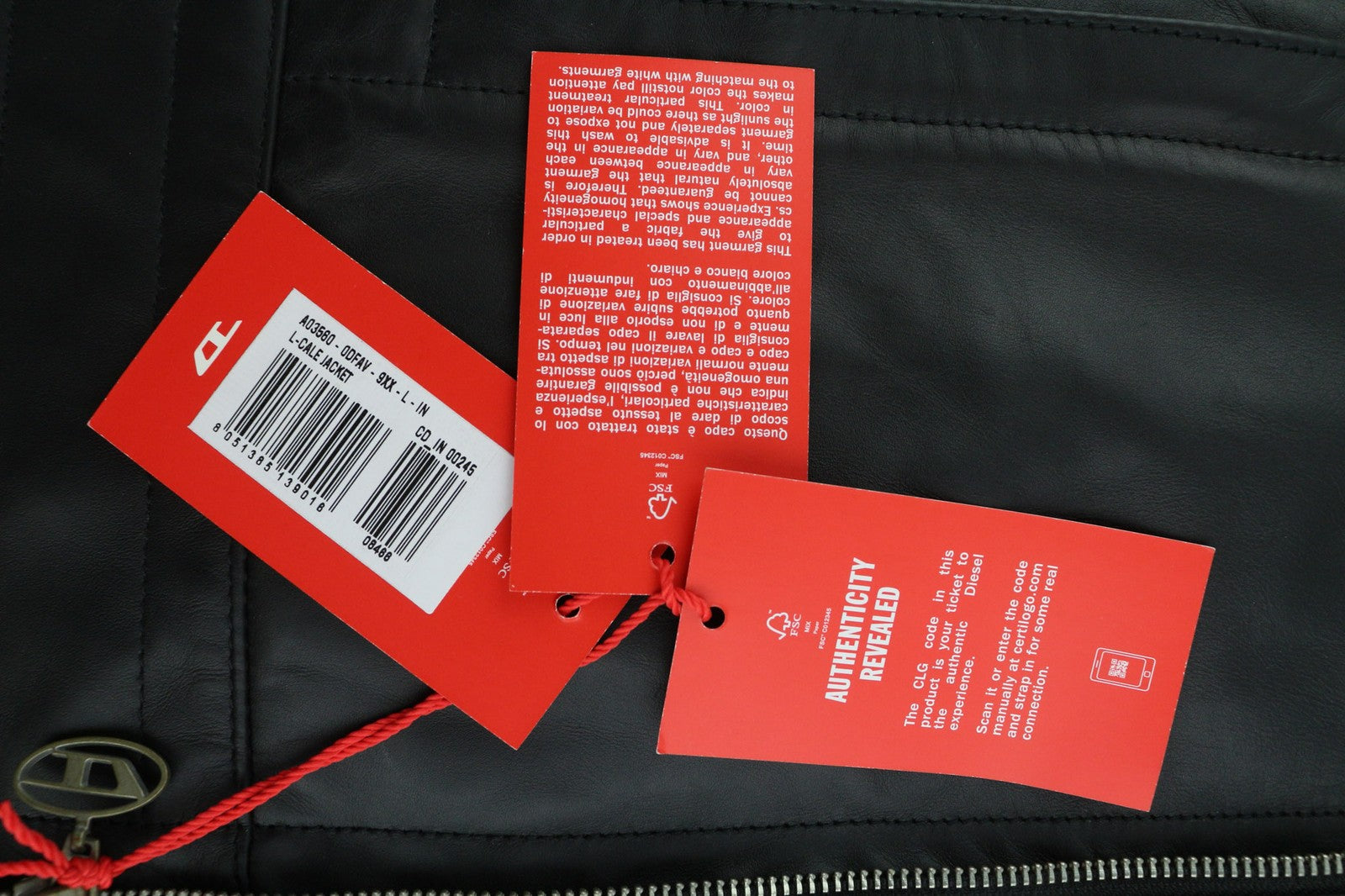 DIESEL L-Cale Mens Jacket L Black Cowhide Leather  Neck Lined RRP€650