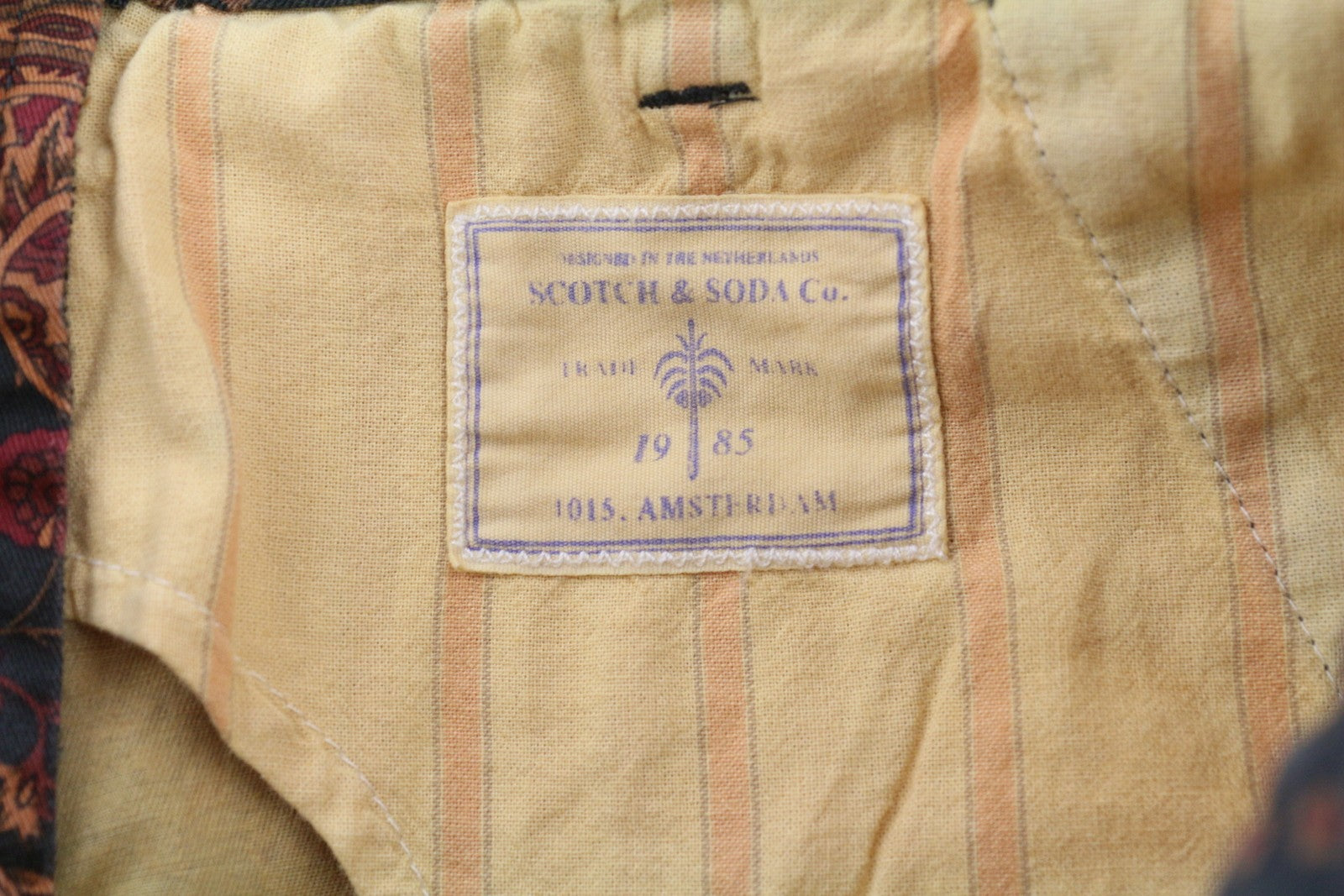 SCOTCH & SODA Men Shorts W31 Brown Paisley Pattern Zip Fly Logo Casual Chino