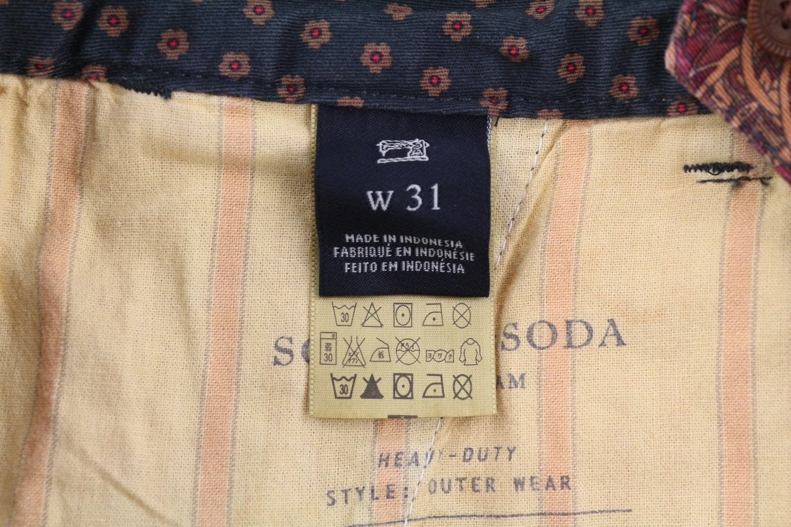 SCOTCH & SODA Men Shorts W31 Brown Paisley Pattern Zip Fly Logo Casual Chino