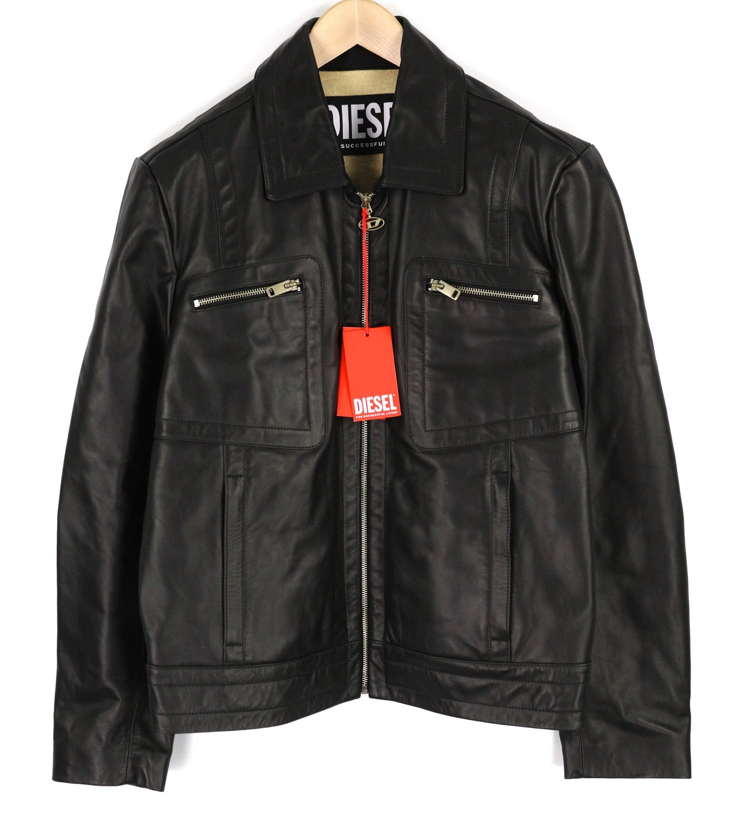 DIESEL L-Cale Mens Jacket L Black Cowhide Leather  Collar Lined  RRP€650