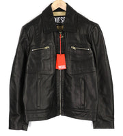 DIESEL L-Cale Mens Jacket L Black Cowhide Leather  Collar Lined  RRP€650