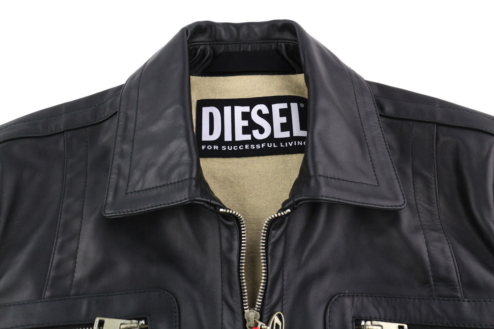 DIESEL L-Cale Mens Jacket L Black Cowhide Leather  Collar Lined  RRP€650
