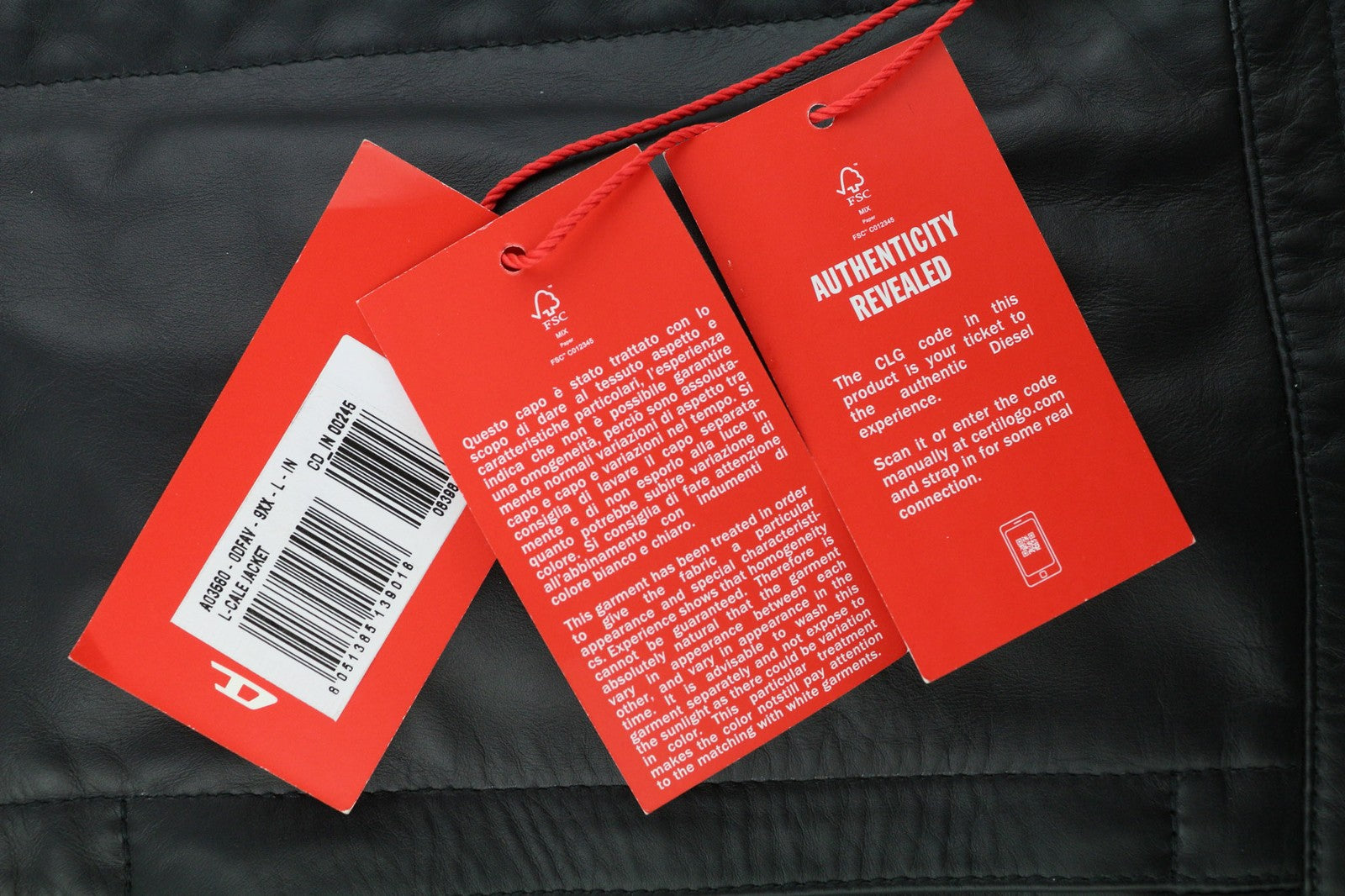 DIESEL L-Cale Mens Jacket L Black Cowhide Leather  Collar Lined  RRP€650