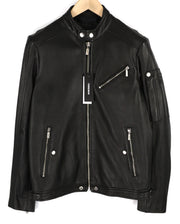 DIESEL L-Case-Ka Mens Jacket M Black Sheepskin Leather Band Collar RRP€450