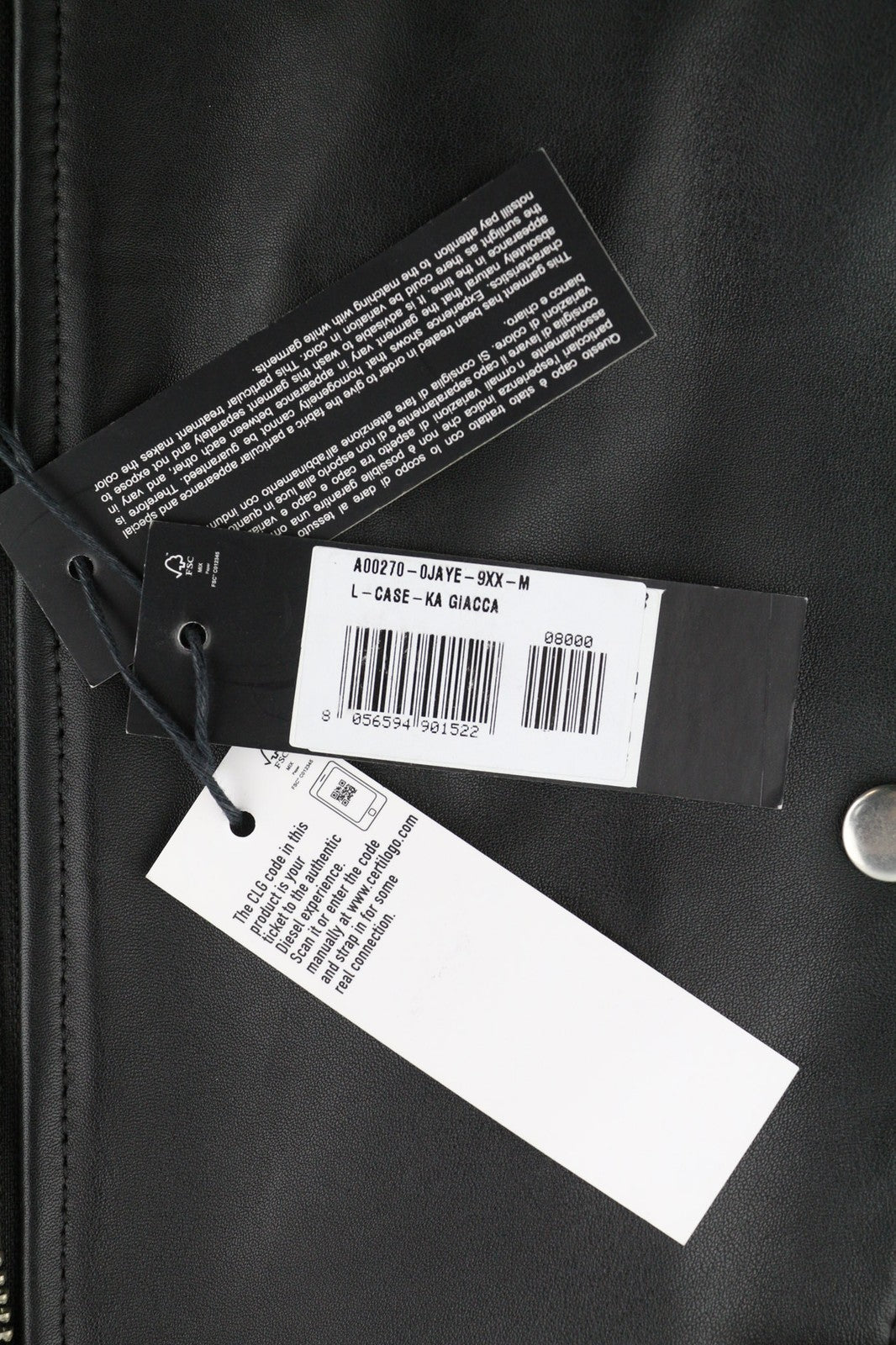 DIESEL L-Case-Ka Mens Jacket M Black Sheepskin Leather Band Collar RRP€450