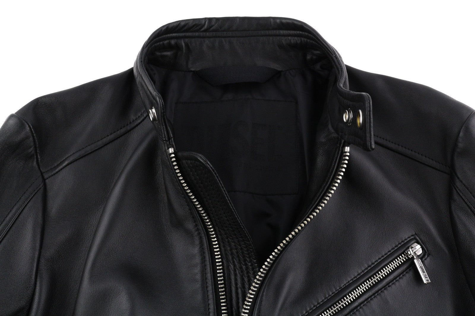 DIESEL L-Case-Ka Mens Jacket M Black Sheepskin Leather Band Collar RRP€450