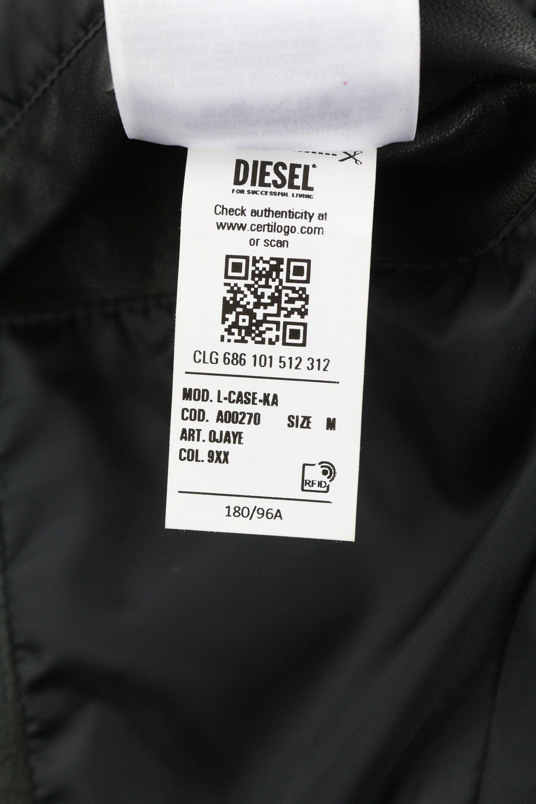 DIESEL L-Case-Ka Mens Jacket M Black Sheepskin Leather Band Collar RRP€450