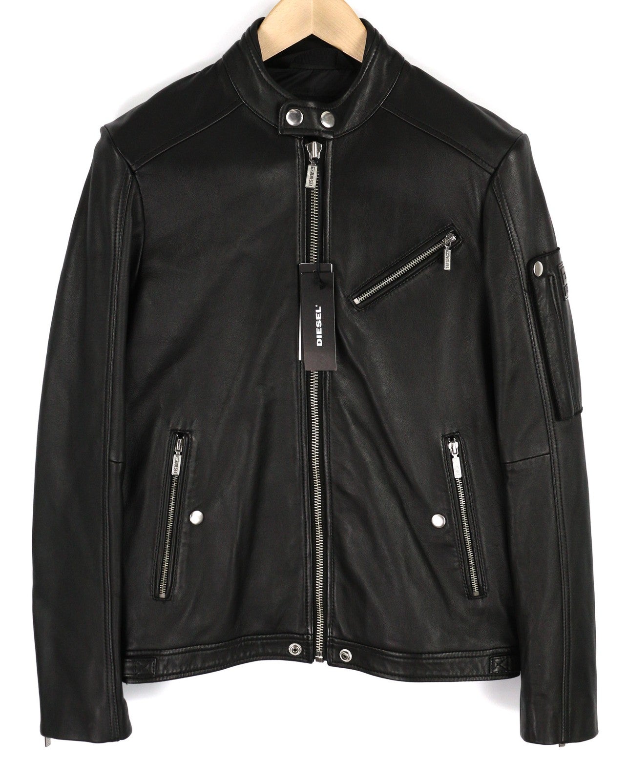 DIESEL L-Case-Ka Mens Jacket S Black Sheepskin Leather Band Collar RRP€450