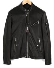 DIESEL L-Case-Ka Mens Jacket S Black Sheepskin Leather Band Collar RRP€450