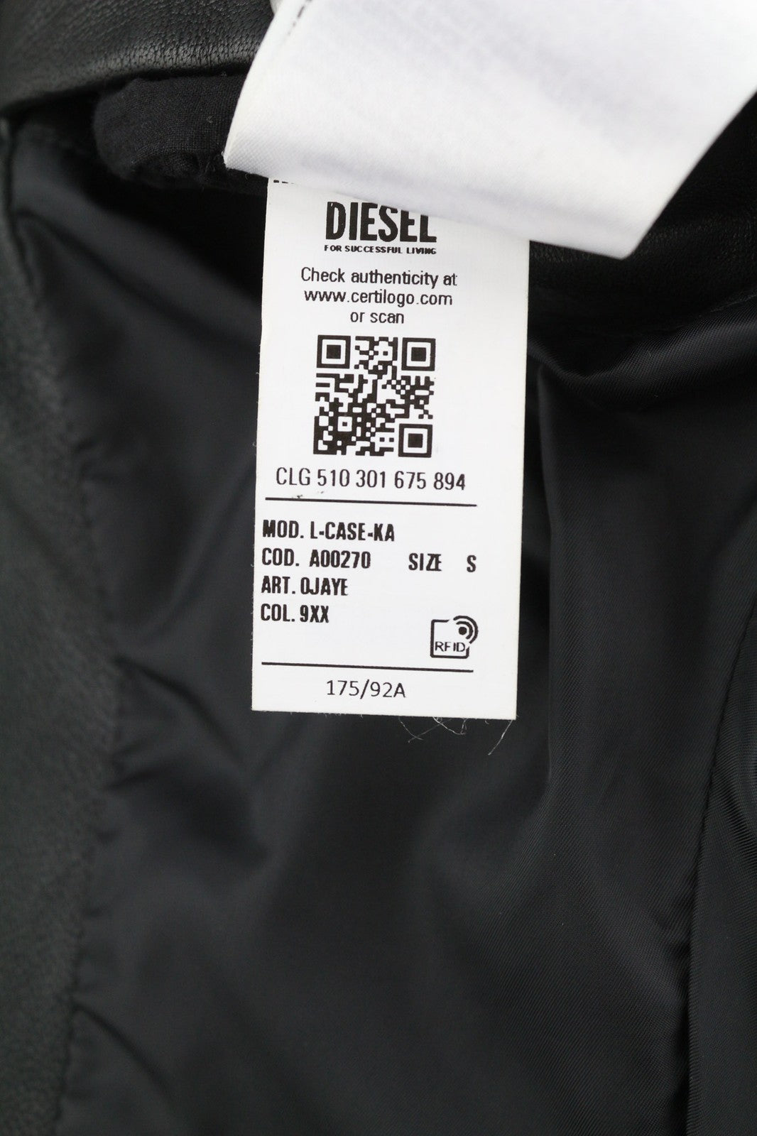 DIESEL L-Case-Ka Mens Jacket S Black Sheepskin Leather Band Collar RRP€450