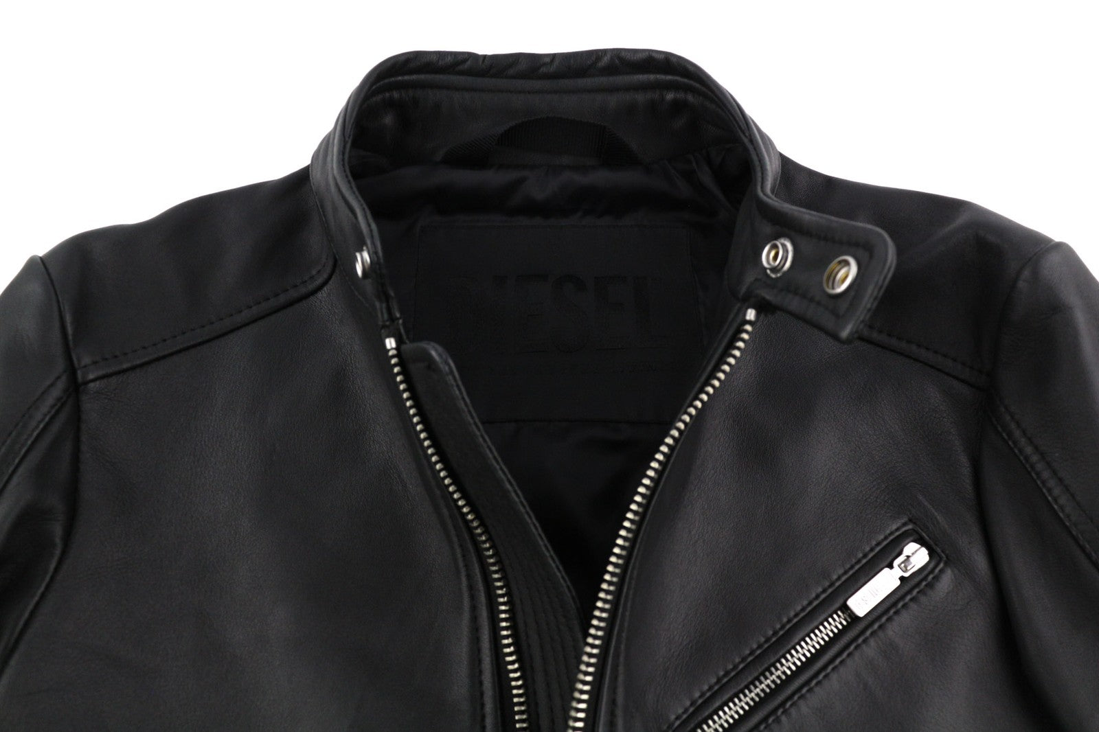 DIESEL L-Case-Ka Mens Jacket S Black Sheepskin Leather Band Collar RRP€450