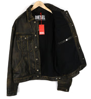 DIESEL L-Riley Mens Jacket XL Black Cowhide Leather Aged Look Button RRP€895