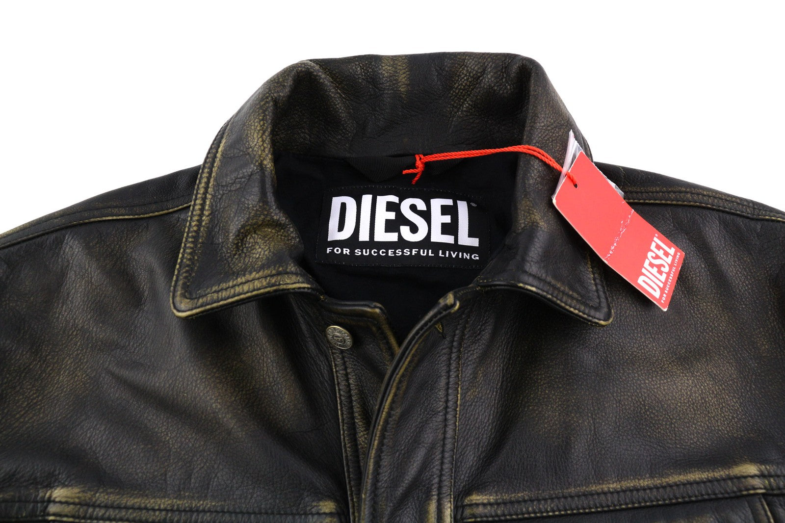DIESEL L-Riley Mens Jacket XL Black Cowhide Leather Aged Look Button RRP€895