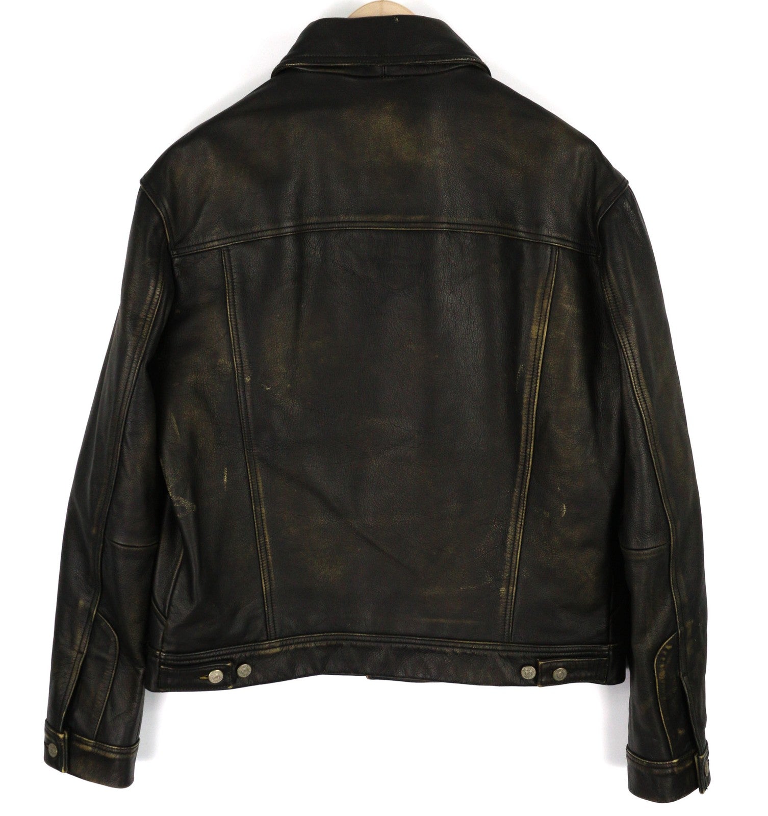 DIESEL L-Riley Mens Jacket L Black Cowhide Leather Aged Look Button Up RRP€895