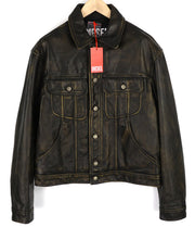 DIESEL L-Riley Mens Jacket L Black Cowhide Leather Aged Look Button Up RRP€895