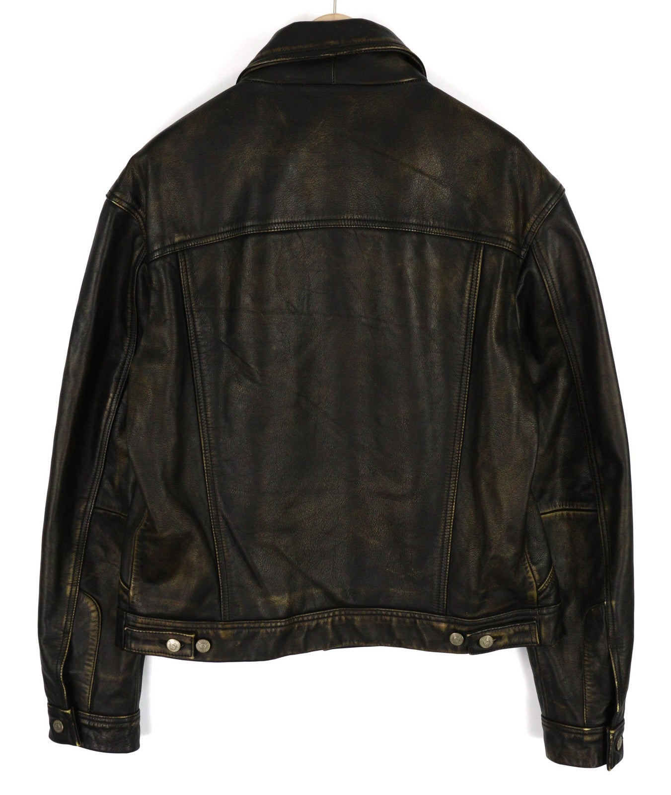 DIESEL L-Riley Mens Jacket L Black Cowhide Leather Aged Look Button Up RRP€895