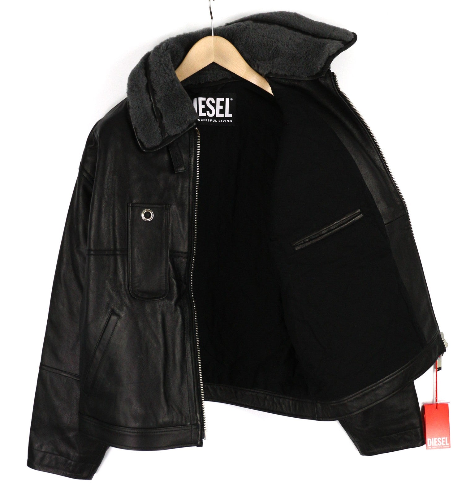 DIESEL L-Gilbert-Fur Leather  M Men Jacket  Cowhide Lambskin Fur Colla RRP€1095