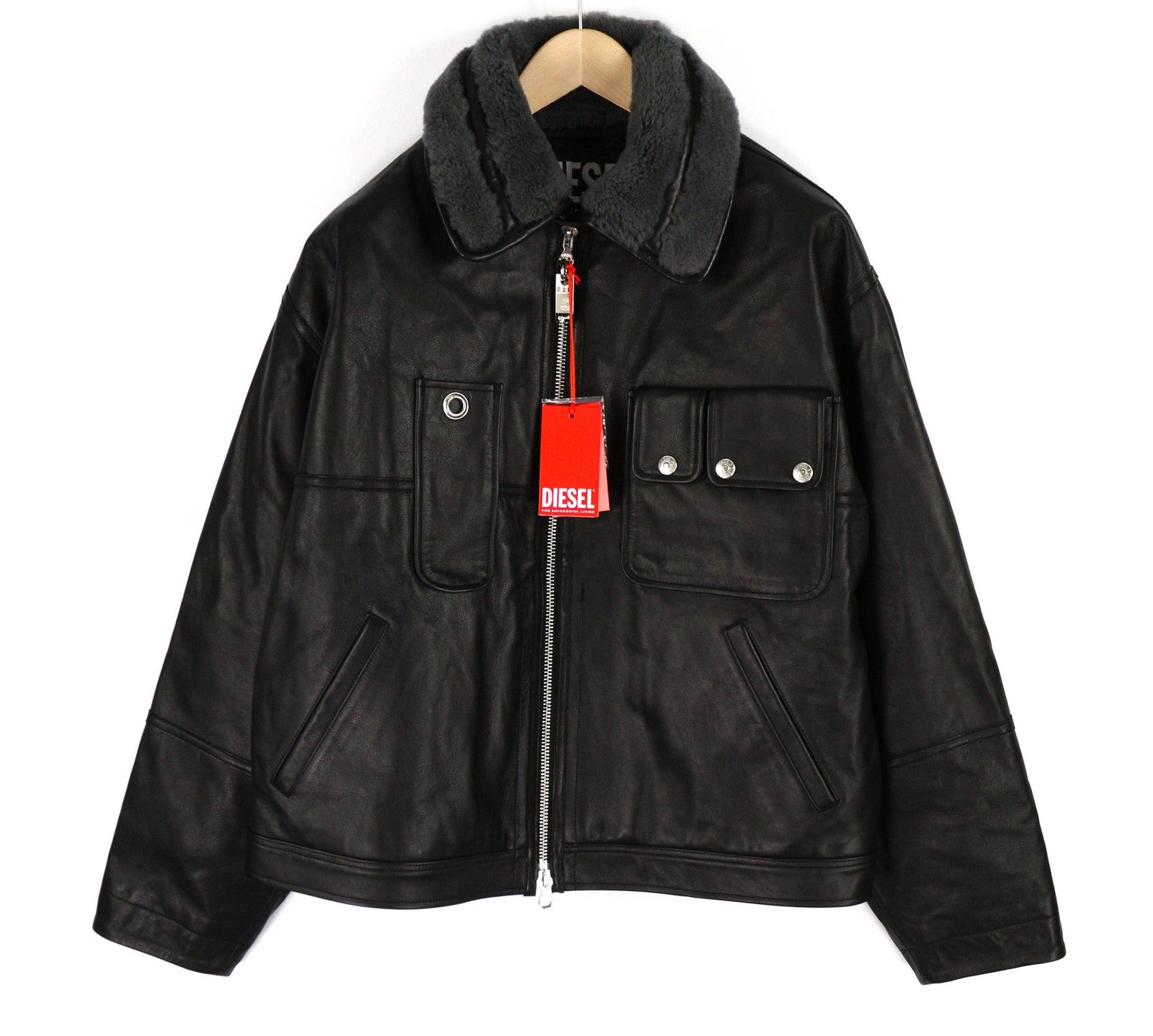 DIESEL L-Gilbert-Fur Leather  M Men Jacket  Cowhide Lambskin Fur Colla RRP€1095