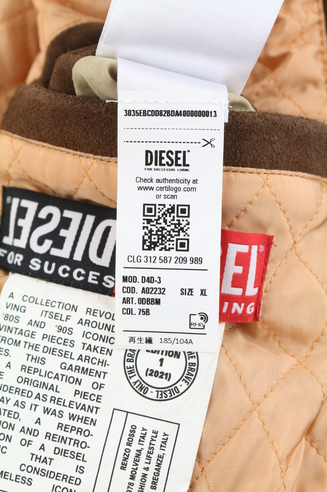 DIESEL D4D-3 Leather Jacke  Brown XL Suede Cowhide  Padded RRP€1099