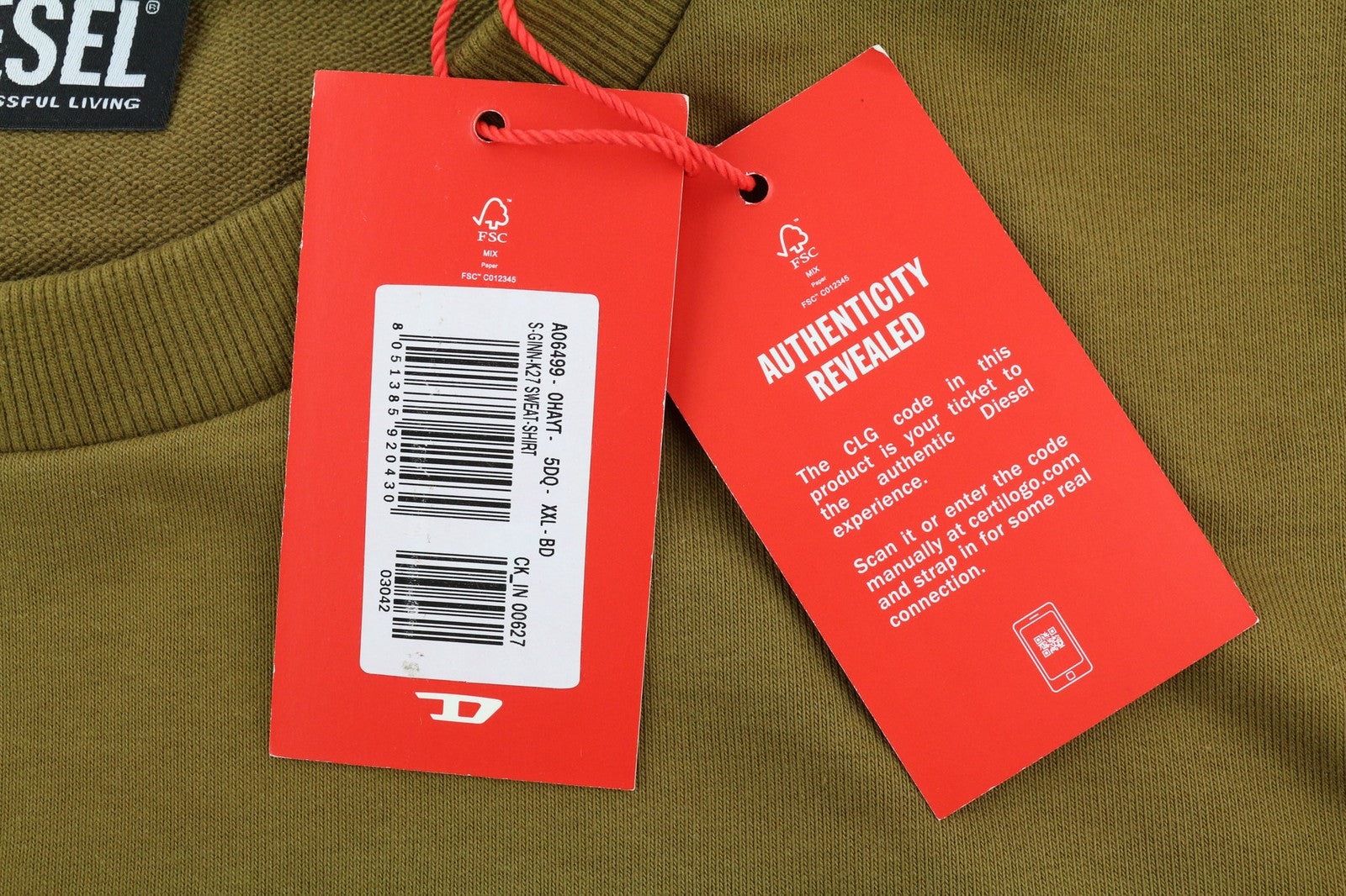 DIESEL S-Ginn-K27 Mens Sweatshirt 2XL Brown Oversized Crew Neck RRP€125