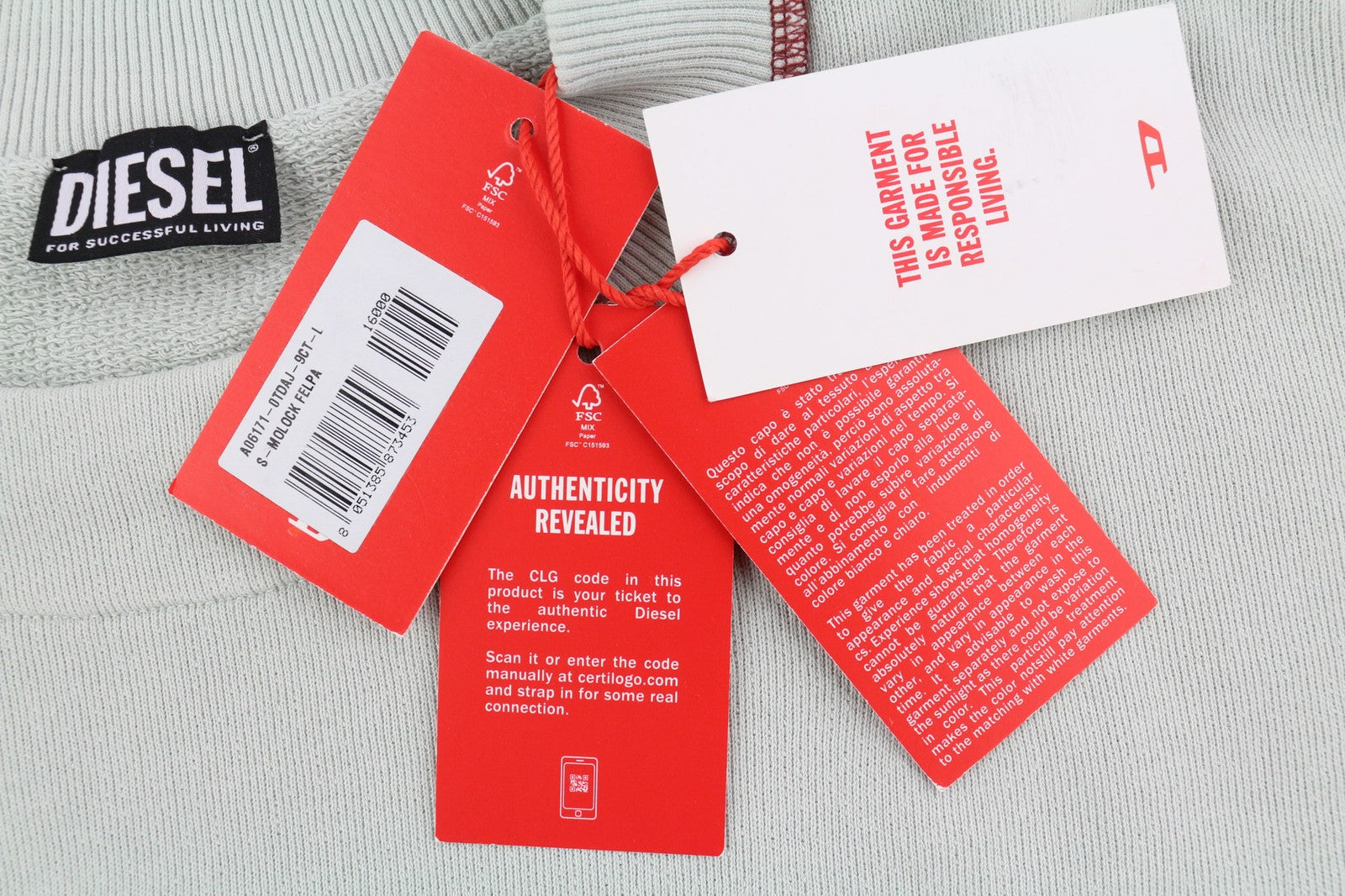 DIESEL S-Molock Mens Sweatshirt L Light Grey Pullover Oversized Crew  RRP€195