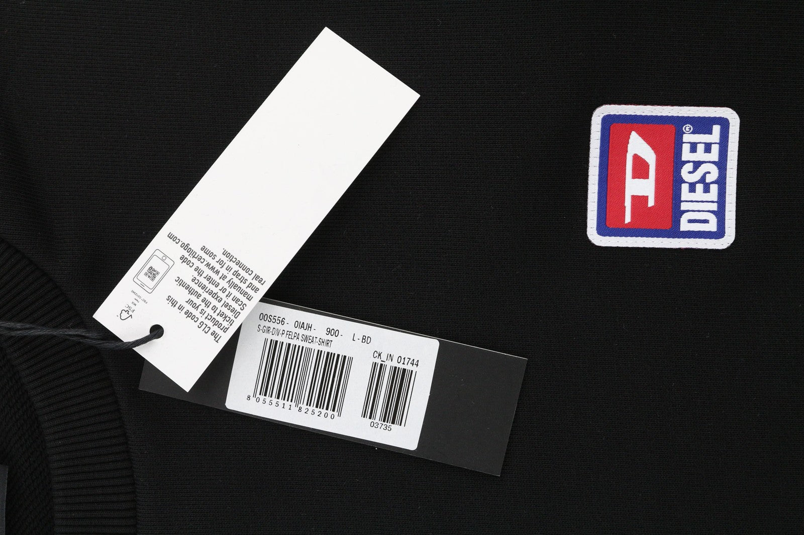 DIESEL S-Gir-Div-P Mens Sweatshirt L Black Crew Collar Pullover  RRP€100