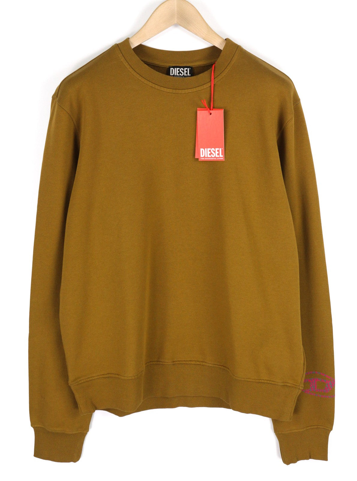 DIESEL S-Ginn-D-Mon Mens Sweatshirt XL Mid Brown Pullover Crew Collar RRP€175